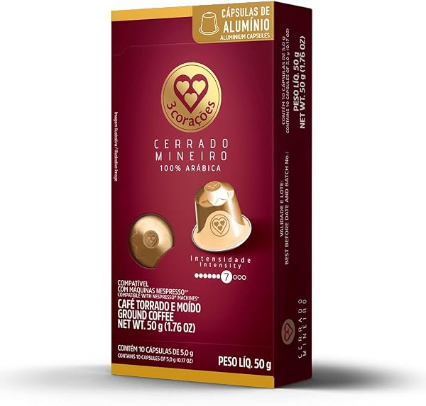 3 Corações Cápsulas de Café Cerrado Mineiro, Compatíveis com Nespresso, 10 Cápsulas