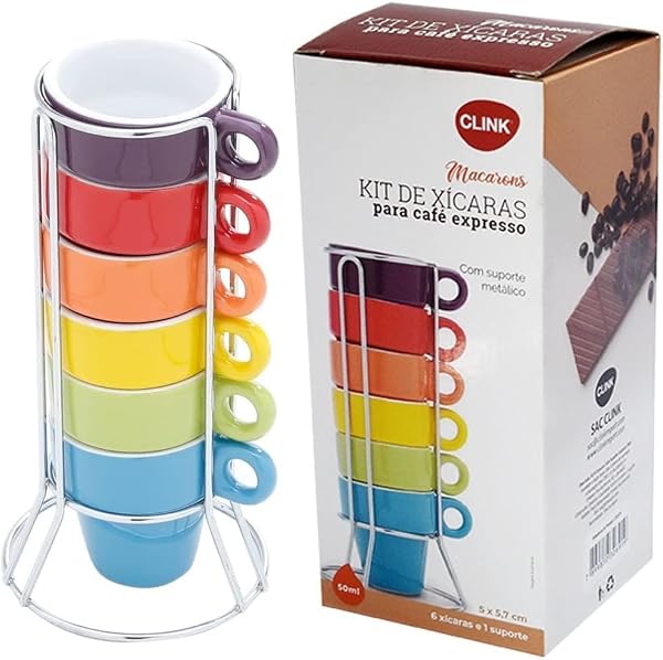 Clink Jogo 6 Xícaras Café Expresso Coloridas com Suporte 50ml