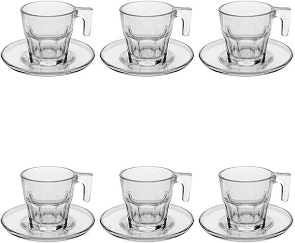 Conjunto 12 Peças Xícara e Pires Café Expresso Vidro 80ml