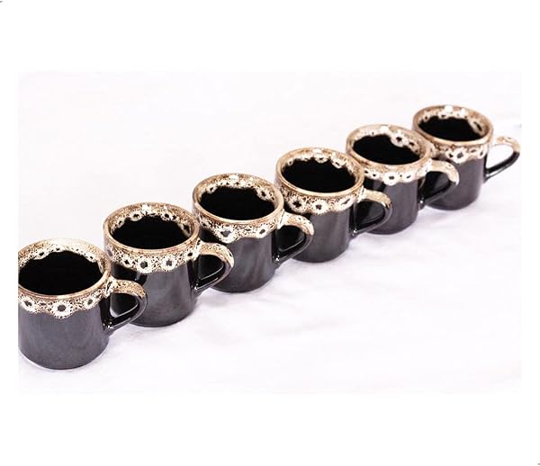 Jogo Xícara Café Porcelana 6 Peças 50ml Marrom e Creme