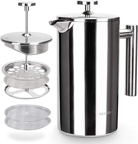 Secura French Press em Aço Inox 304, 1 Litro