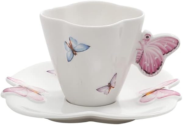 Wolff Jogo 6 Xícaras Café Porcelana Borboletas com Pires 100ml